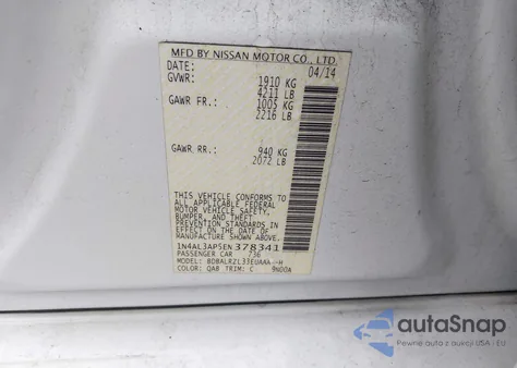 2014 Nissan Altima 2.5 S z USA, uszkodzony, nr VIN 1N4AL3AP5EN378341